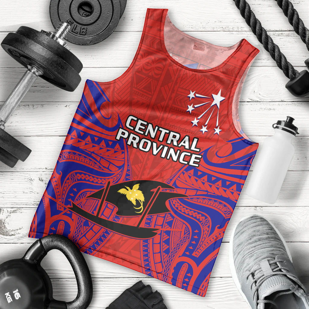 Papua New Guinea Men Tank Top Central Province Mix Coat Of Arms Polynesian Art LT14 Red - Polynesian Pride