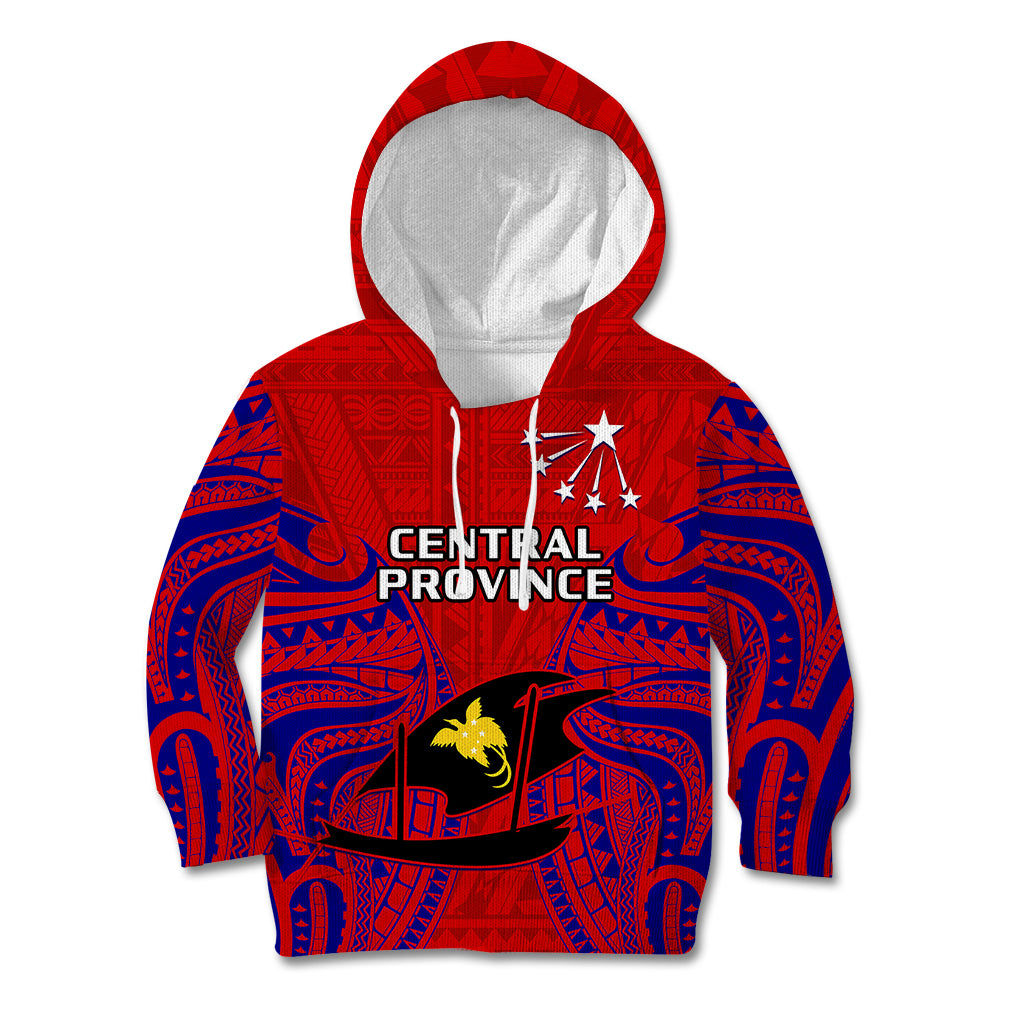 (Custom Personalised) Papua New Guinea Kid Hoodie Central Province Mix Coat Of Arms Polynesian Art LT14 Red - Polynesian Pride