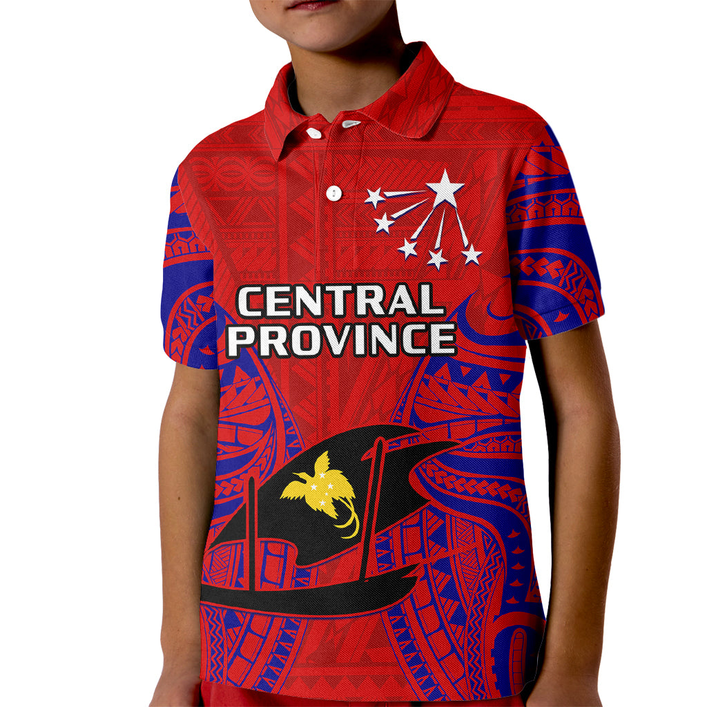 (Custom Personalised) Papua New Guinea Kid Polo Shirt Central Province Mix Coat Of Arms Polynesian Art LT14 Kid Red - Polynesian Pride