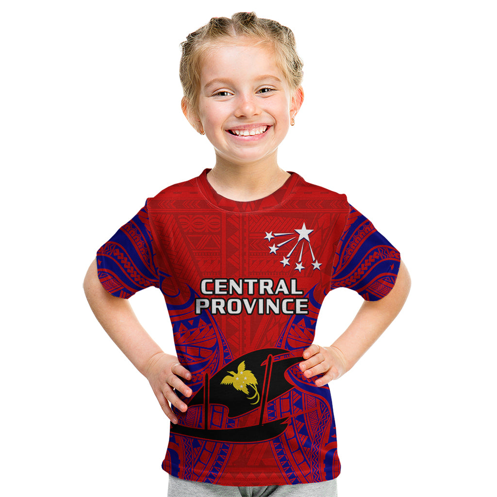 (Custom Personalised) Papua New Guinea Kid T Shirt Central Province Mix Coat Of Arms Polynesian Art LT14 Youth XL Size14 - Polynesian Pride