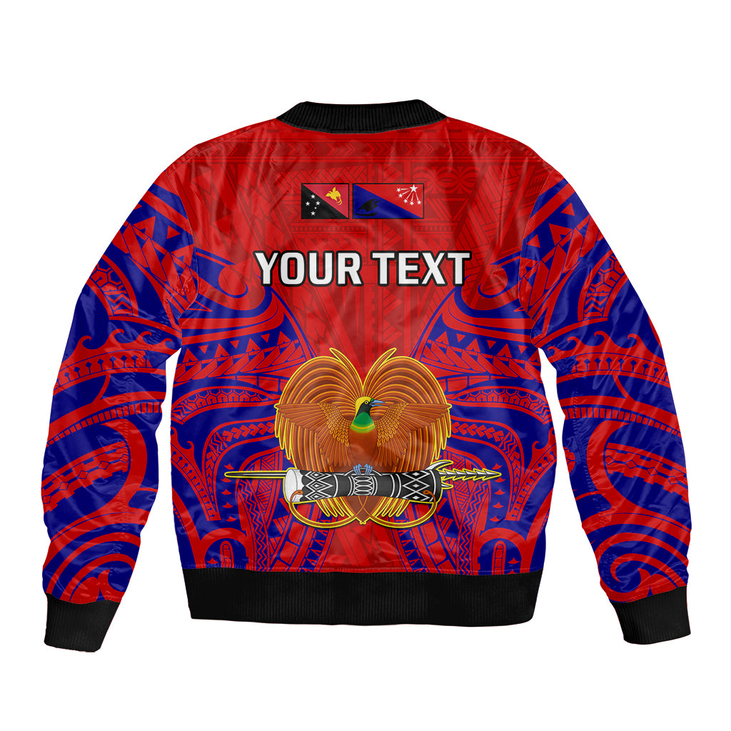 (Custom Personalised) Papua New Guinea Sleeve Zip Bomber Jacket Central Province Mix Coat Of Arms Polynesian Art LT14 - Polynesian Pride
