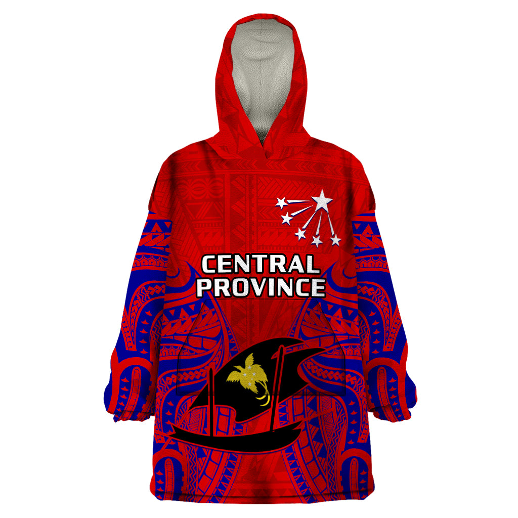 (Custom Personalised) Papua New Guinea Wearable Blanket Hoodie Central Province Mix Coat Of Arms Polynesian Art LT14 One Size Red - Polynesian Pride