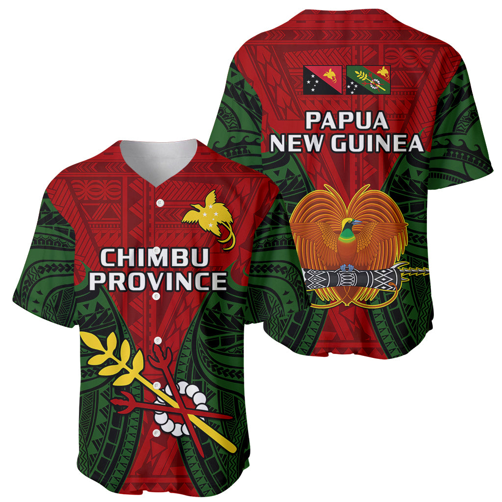 Papua New Guinea Baseball Jersey Chimbu Province Mix Coat Of Arms Polynesian Art LT14 Red - Polynesian Pride