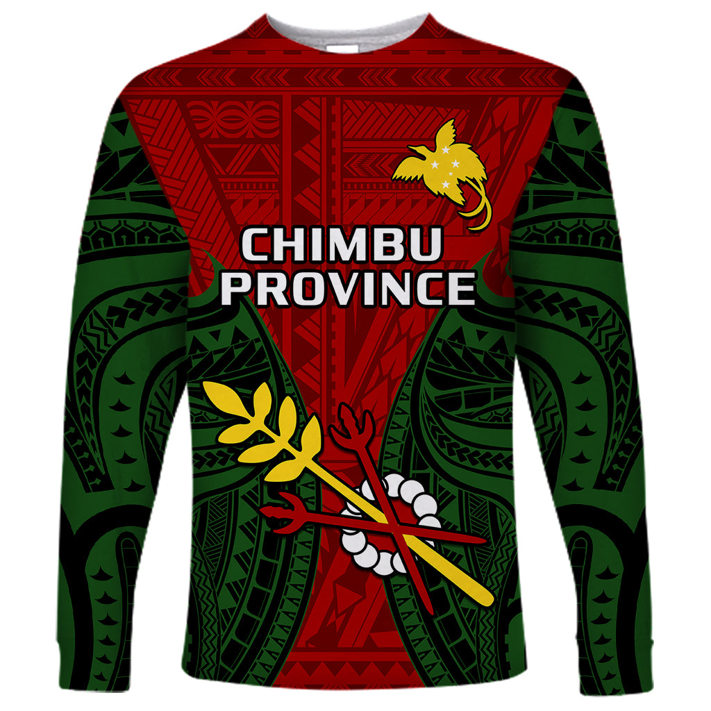 Papua New Guinea Long Sleeve Shirt Chimbu Province Mix Coat Of Arms Polynesian Art LT14 Unisex Red - Polynesian Pride