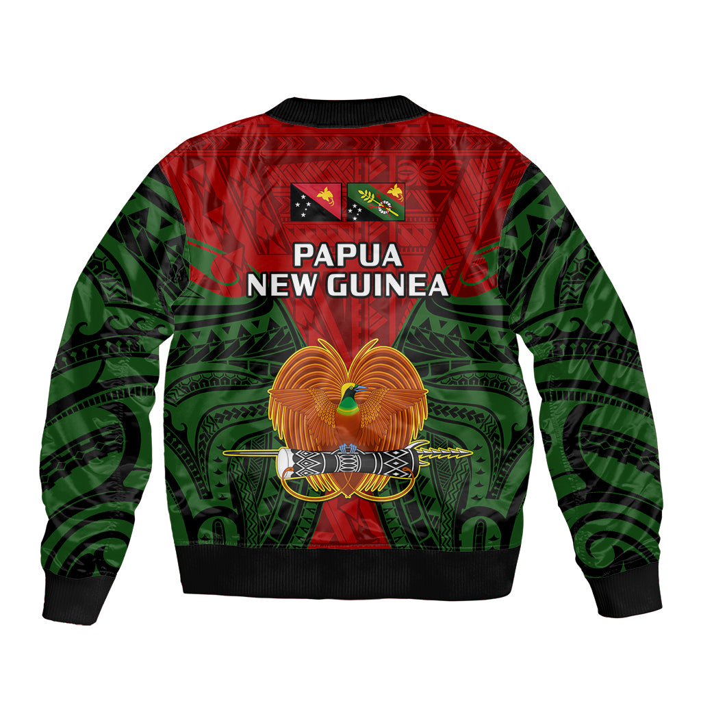 Papua New Guinea Sleeve Zip Bomber Jacket Chimbu Province Mix Coat Of Arms Polynesian Art LT14 - Polynesian Pride