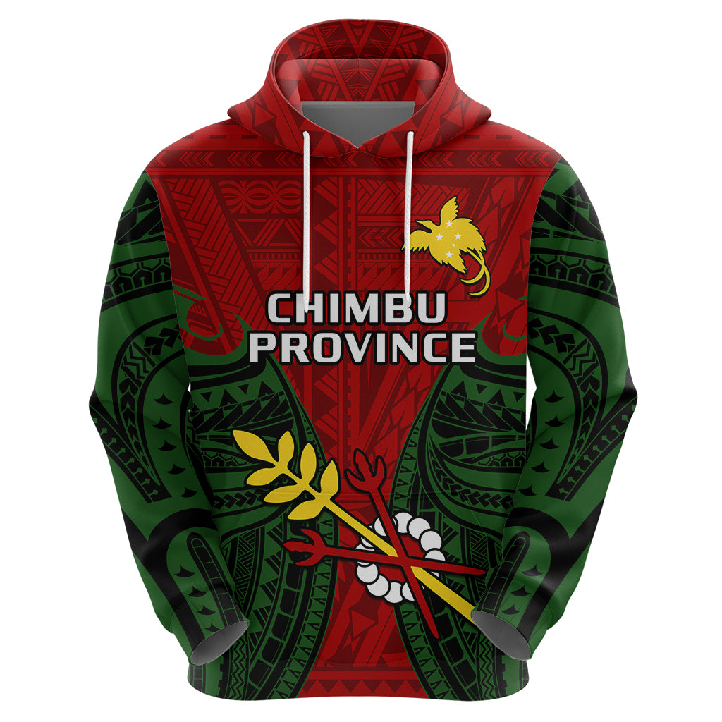 Custom Papua New Guinea Hoodie Chimbu Province Mix Coat of Arms Polynesian Art LT14 Zip Hoodie Red - Polynesian Pride