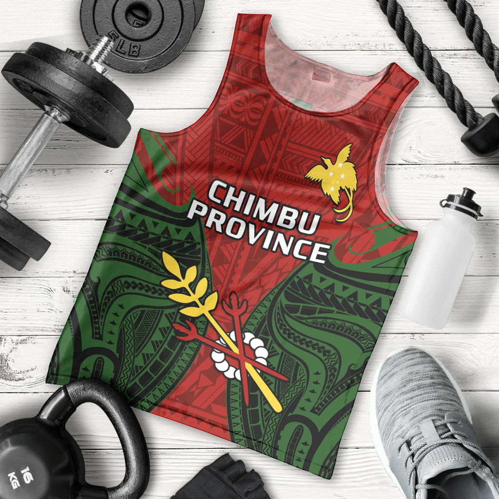 (Custom Personalised) Papua New Guinea Men Tank Top Chimbu Province Mix Coat Of Arms Polynesian Art LT14 Red - Polynesian Pride