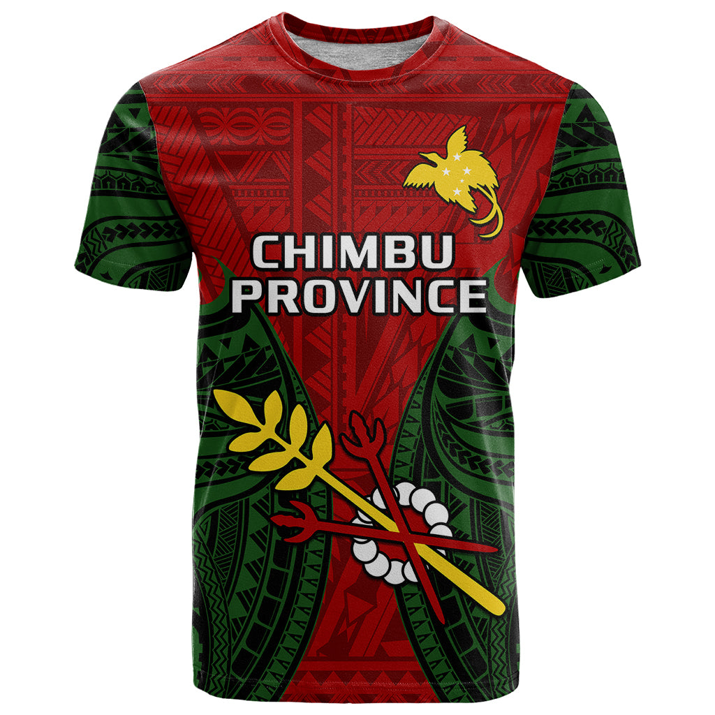 Custom Papua New Guinea T Shirt Chimbu Province Mix Coat of Arms Polynesian Art LT14 Red - Polynesian Pride