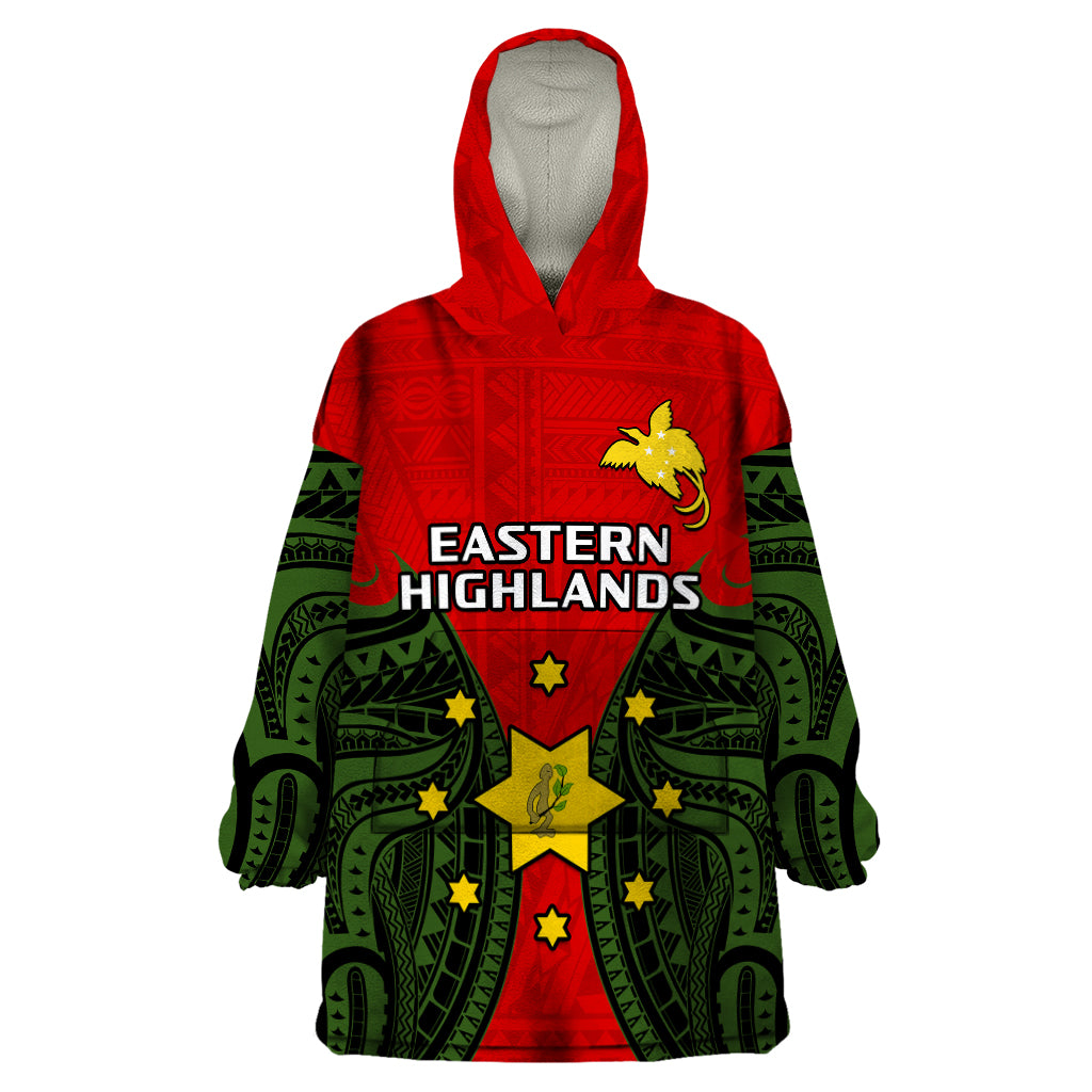 Papua New Guinea Wearable Blanket Hoodie Eastern Highlands Province Mix Coat Of Arms Polynesian Art LT14 One Size Red - Polynesian Pride