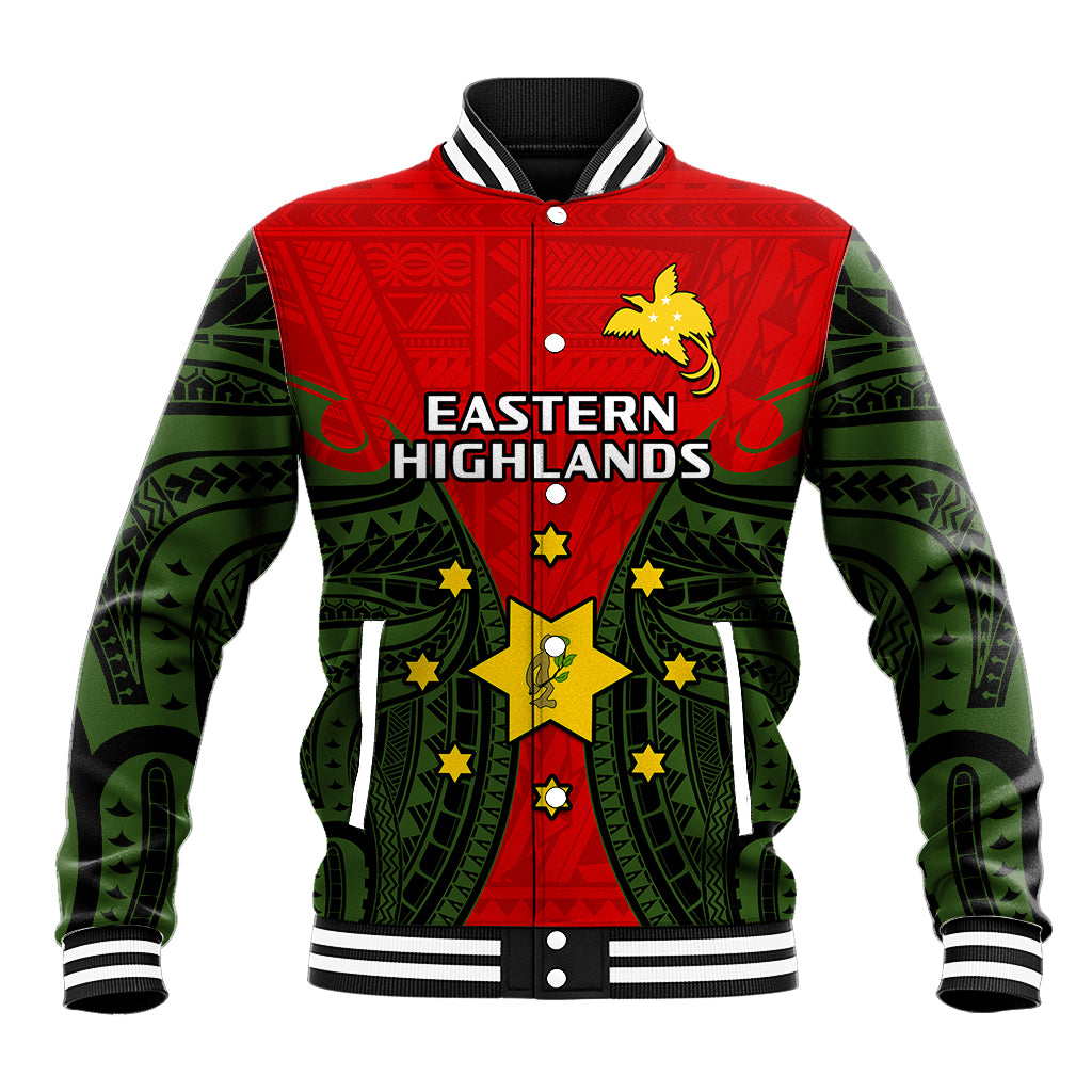 (Custom Personalised) Papua New Guinea Baseball Jacket Eastern Highlands Province Mix Coat Of Arms Polynesian Art LT14 Unisex Red - Polynesian Pride