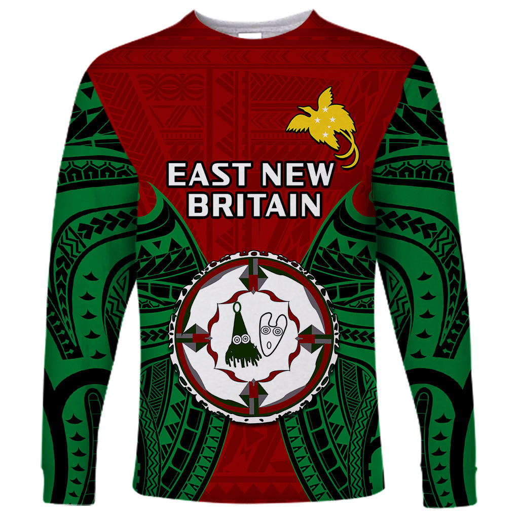 Papua New Guinea Long Sleeve Shirt East New Britain Province Mix Coat Of Arms Polynesian Art LT14 Unisex Red - Polynesian Pride