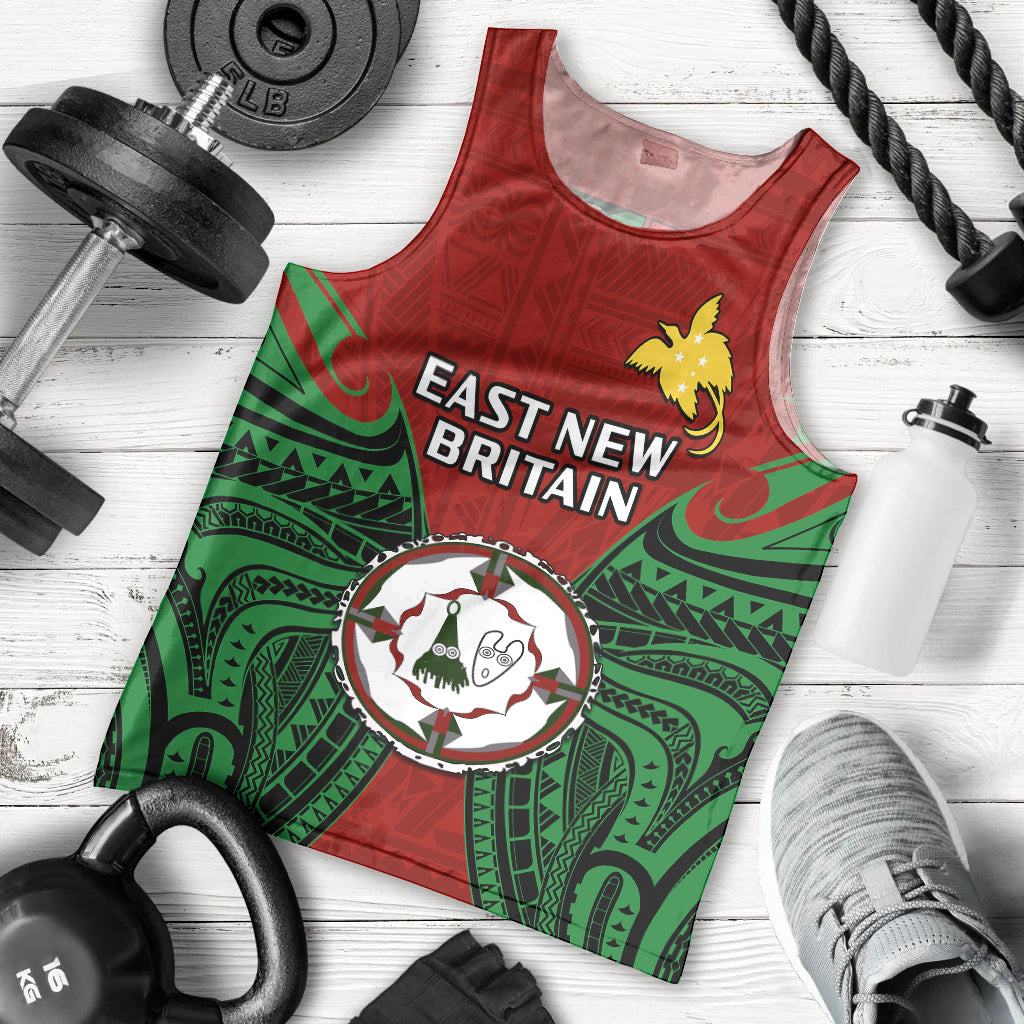 Papua New Guinea Men Tank Top East New Britain Province Mix Coat Of Arms Polynesian Art LT14 Red - Polynesian Pride