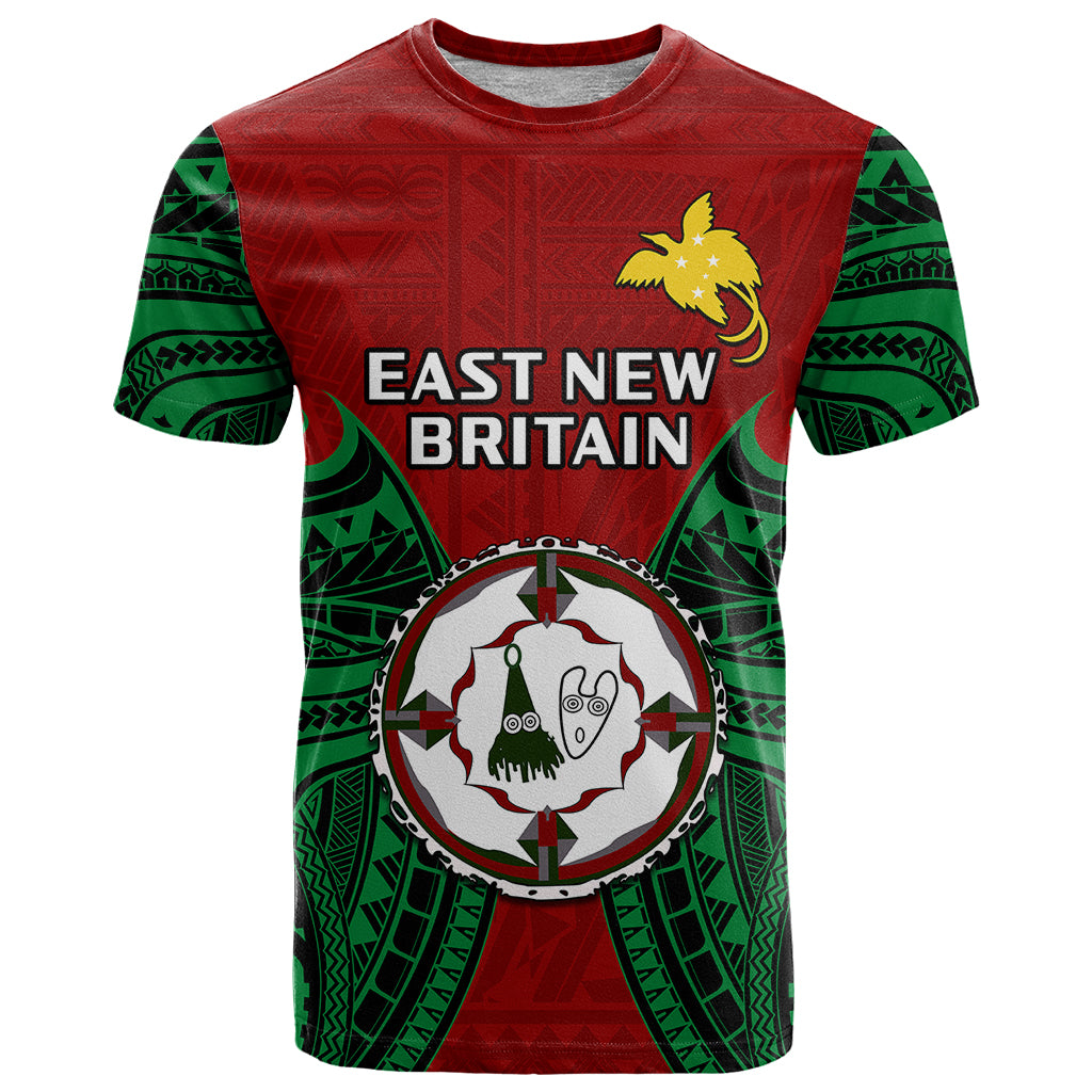 Custom Papua New Guinea T Shirt East New Britain Province Mix Coat of Arms Polynesian Art LT14 Red - Polynesian Pride