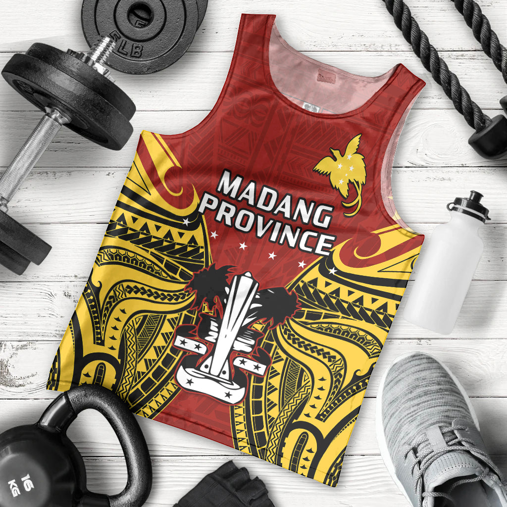 Papua New Guinea Men Tank Top Madang Province Mix Coat Of Arms Polynesian Art LT14 Red - Polynesian Pride