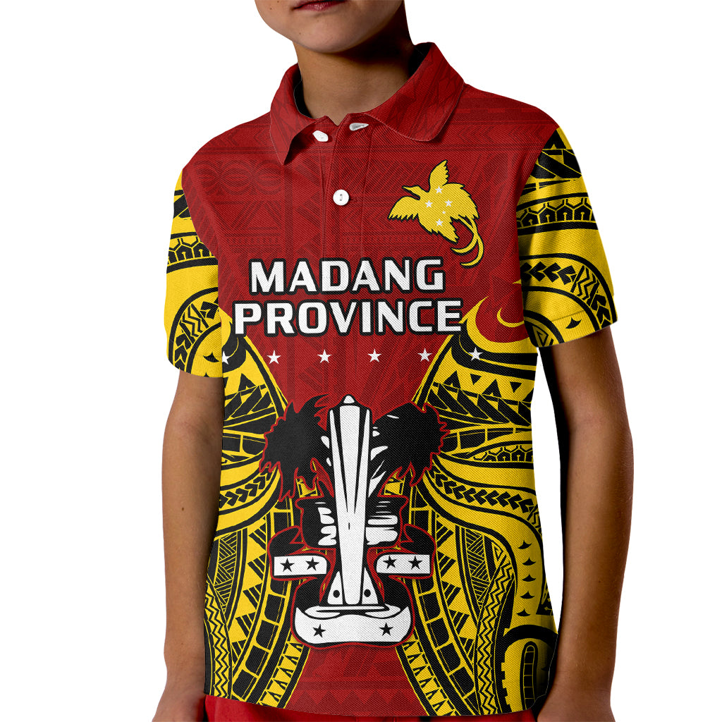 (Custom Personalised) Papua New Guinea Kid Polo Shirt Madang Province Mix Coat Of Arms Polynesian Art LT14 Kid Red - Polynesian Pride