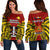 (Custom Personalised) Papua New Guinea Off Shoulder Sweater Madang Province Mix Coat Of Arms Polynesian Art LT14 Women Red - Polynesian Pride