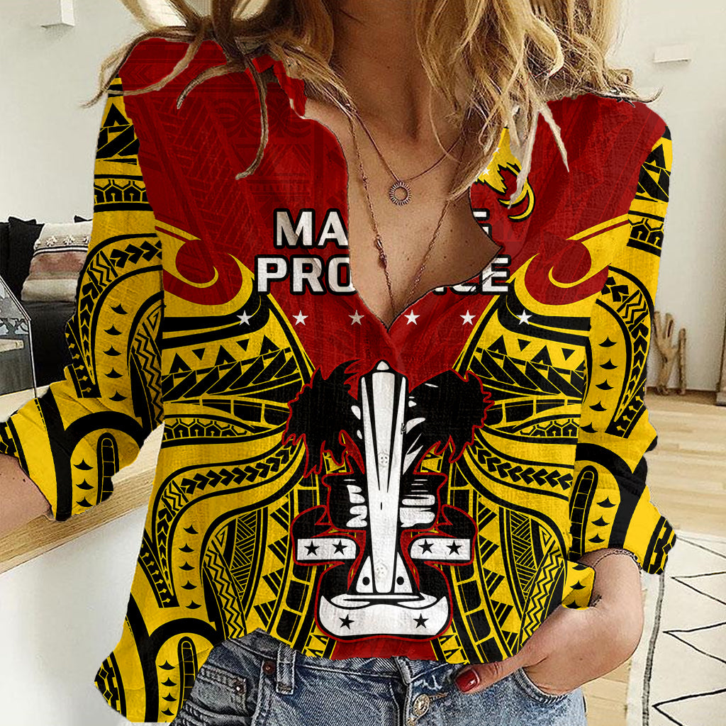 (Custom Personalised) Papua New Guinea Women Casual Shirt Madang Province Mix Coat Of Arms Polynesian Art LT14 Female Red - Polynesian Pride