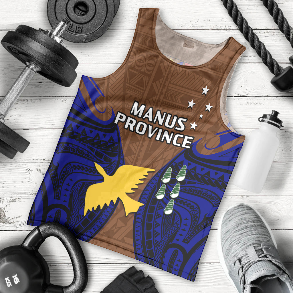 (Custom Personalised) Papua New Guinea Men Tank Top Manus Province Mix Coat Of Arms Polynesian Art LT14 Brown - Polynesian Pride