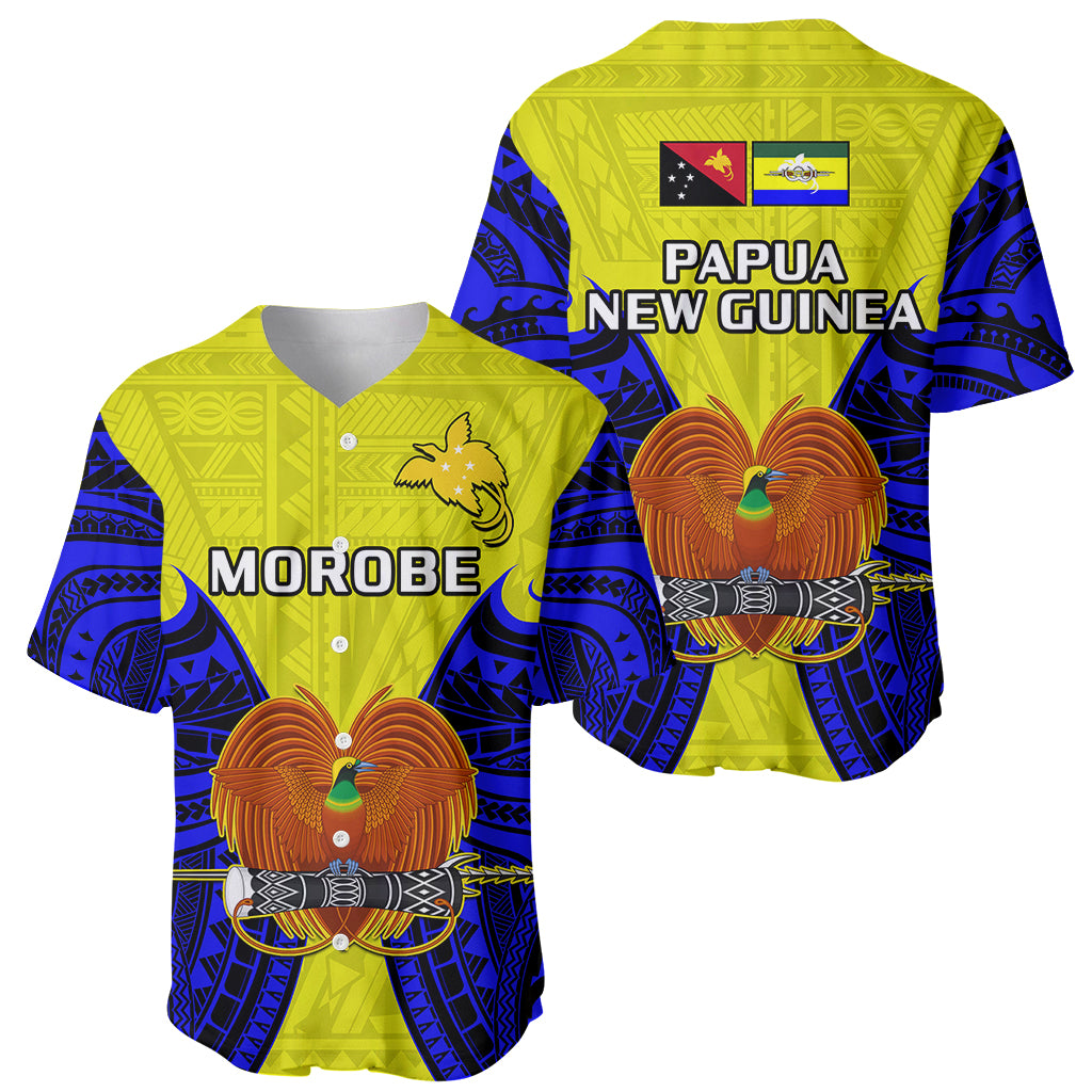 Papua New Guinea Baseball Jersey Morobe Province Mix Coat Of Arms Polynesian Art LT14 Yellow - Polynesian Pride