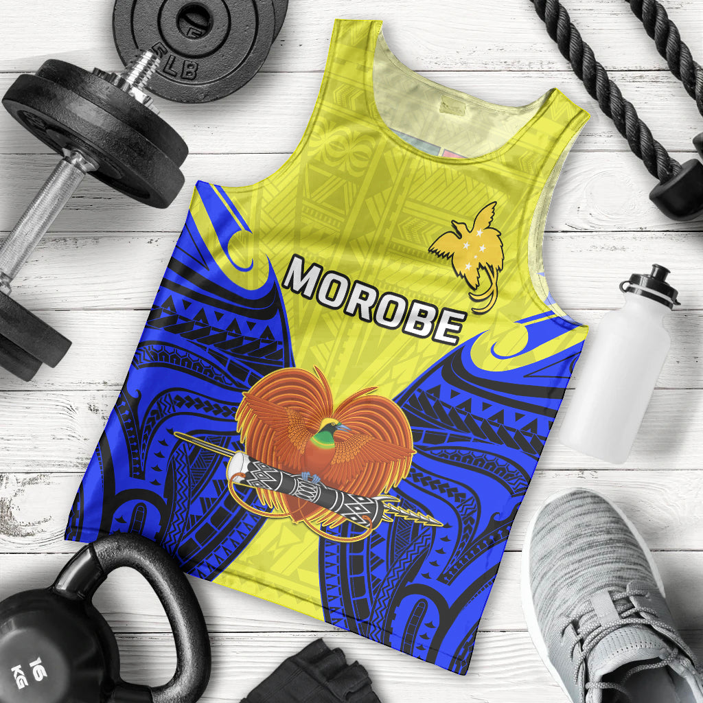 (Custom Personalised) Papua New Guinea Men Tank Top Morobe Province Mix Coat Of Arms Polynesian Art LT14 Yellow - Polynesian Pride