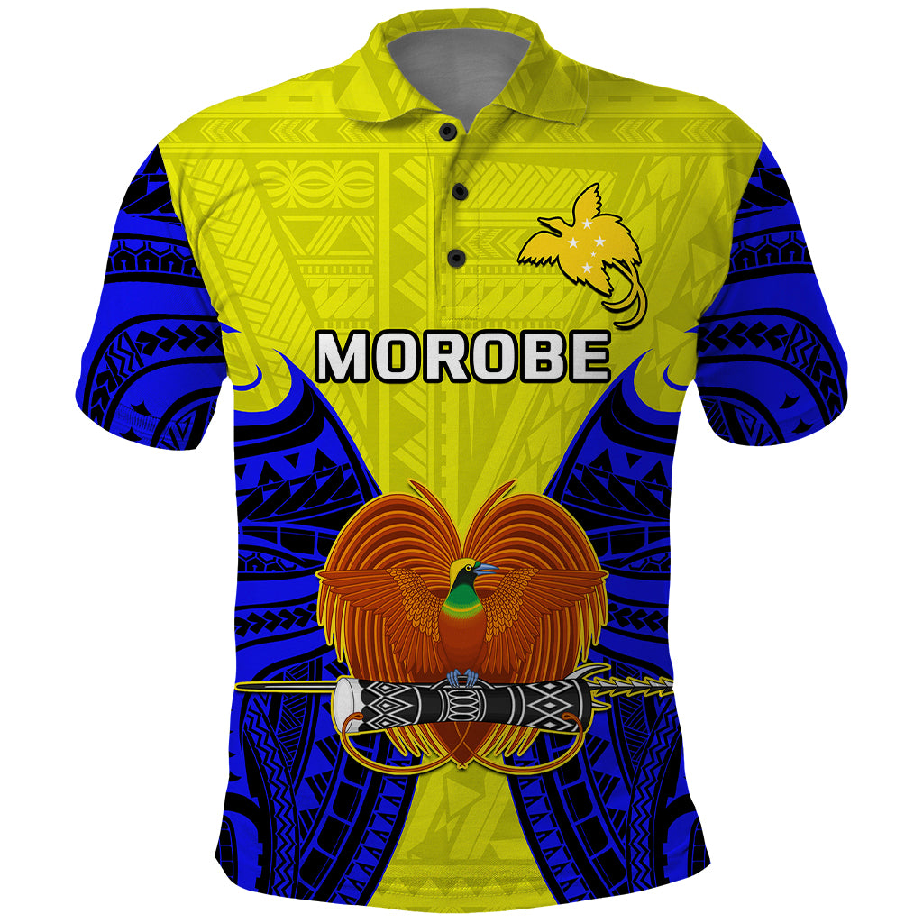 Custom Papua New Guinea Polo Shirt Morobe Province Mix Coat Of Arms Polynesian Art LT14 Yellow - Polynesian Pride