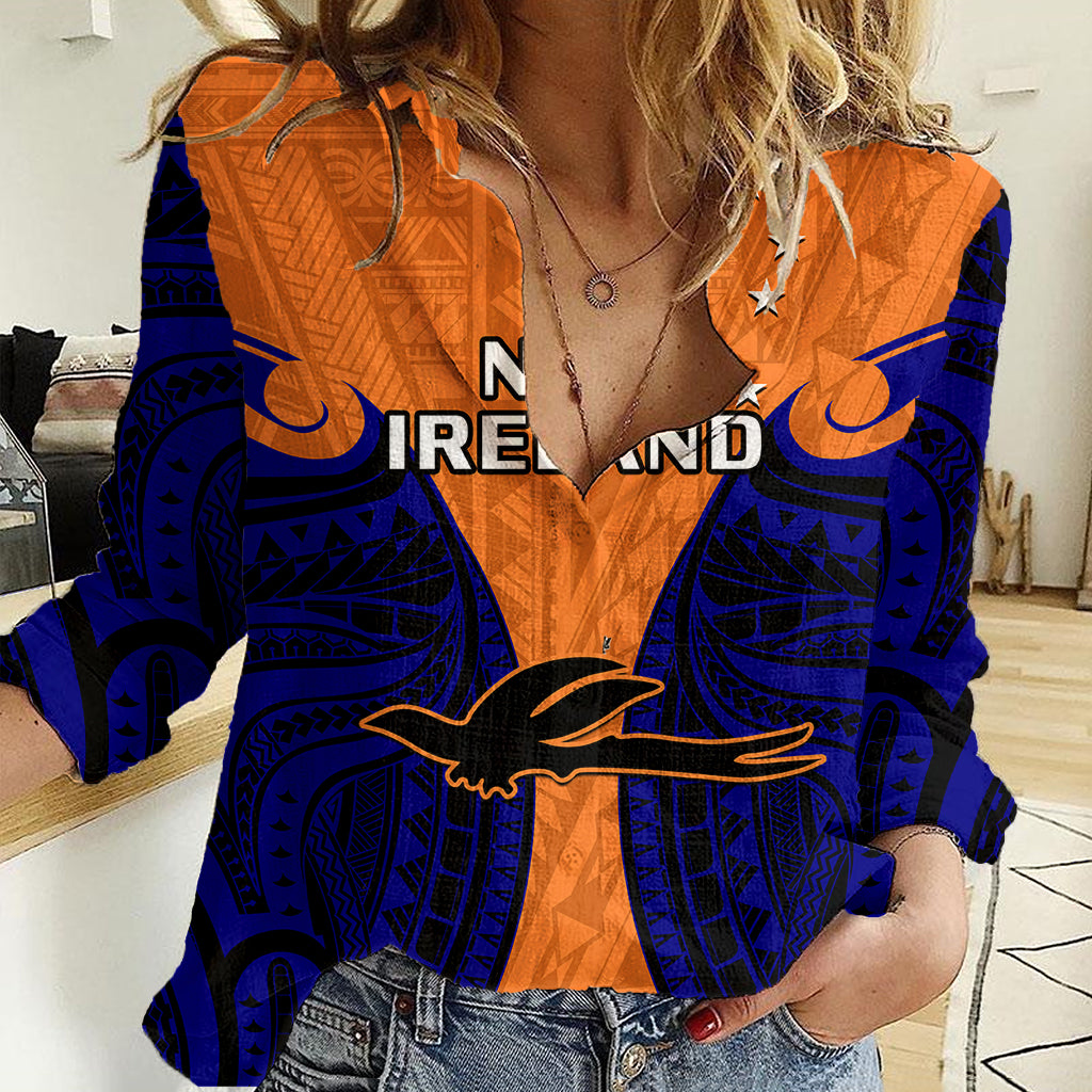 Papua New Guinea Women Casual Shirt New Ireland Province Mix Coat Of Arms Polynesian Art LT14 Female Orange - Polynesian Pride