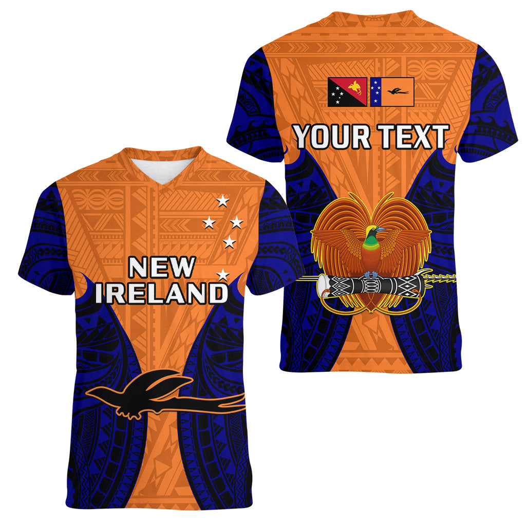 (Custom Personalised) Papua New Guinea Women V Neck T Shirt New Ireland Province Mix Coat Of Arms Polynesian Art LT14 Female Orange - Polynesian Pride