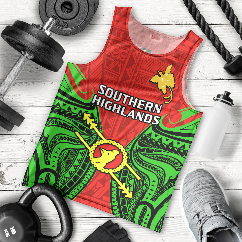 Papua New Guinea Men Tank Top Southern Highlands Province Mix Coat Of Arms Polynesian Art LT14 Red - Polynesian Pride