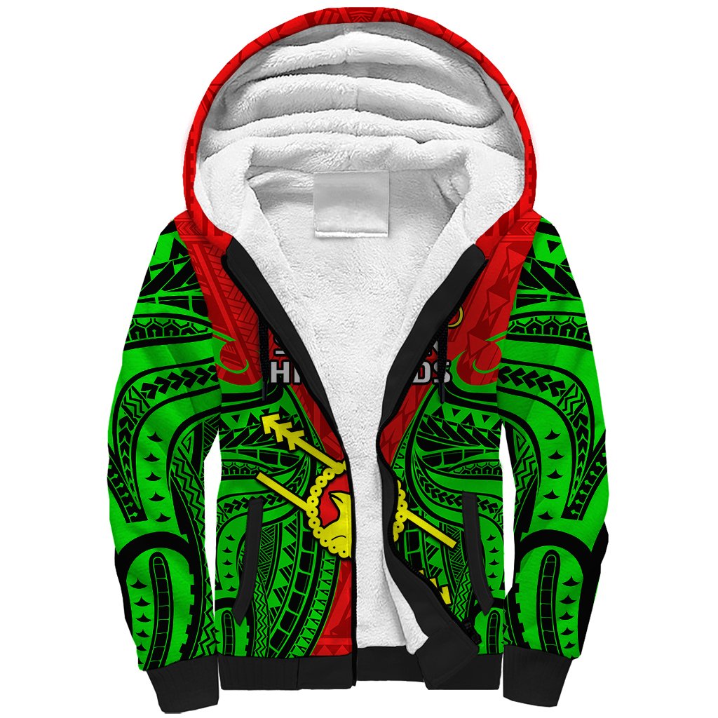 Papua New Guinea Sherpa Hoodie Southern Highlands Province Mix Coat Of Arms Polynesian Art LT14 Unisex Red - Polynesian Pride