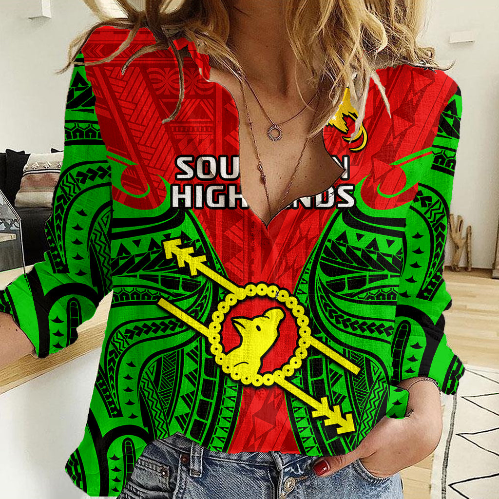 Papua New Guinea Women Casual Shirt Southern Highlands Province Mix Coat Of Arms Polynesian Art LT14 Female Red - Polynesian Pride