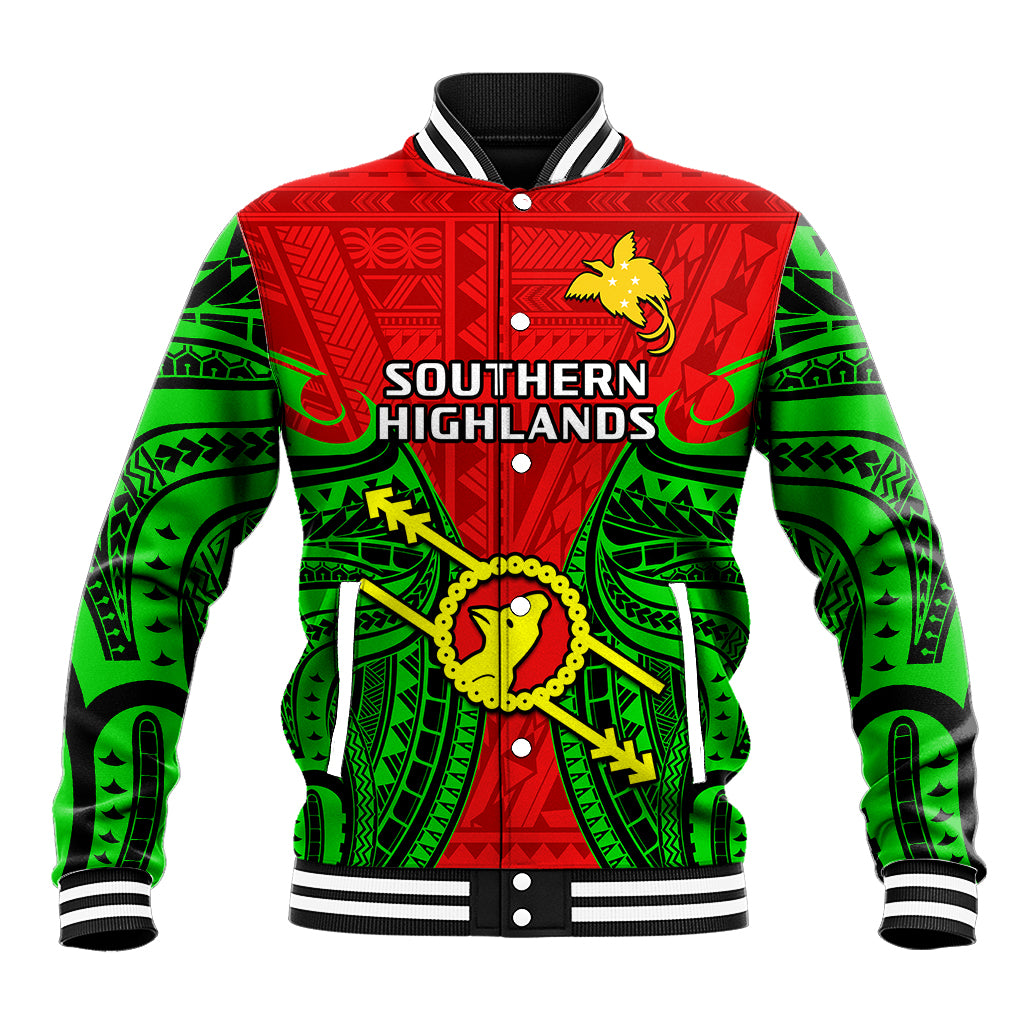 (Custom Personalised) Papua New Guinea Baseball Jacket Southern Highlands Province Mix Coat Of Arms Polynesian Art LT14 Unisex Red - Polynesian Pride