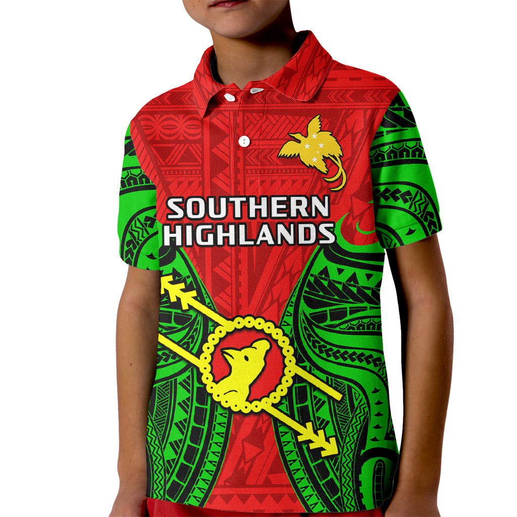 (Custom Personalised) Papua New Guinea Kid Polo Shirt Southern Highlands Province Mix Coat Of Arms Polynesian Art LT14 Kid Red - Polynesian Pride