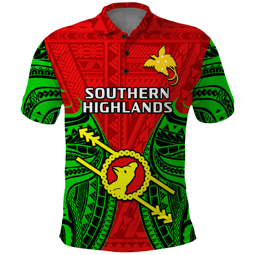 Custom Papua New Guinea Polo Shirt Southern Highlands Province Mix Coat Of Arms Polynesian Art LT14 Red - Polynesian Pride