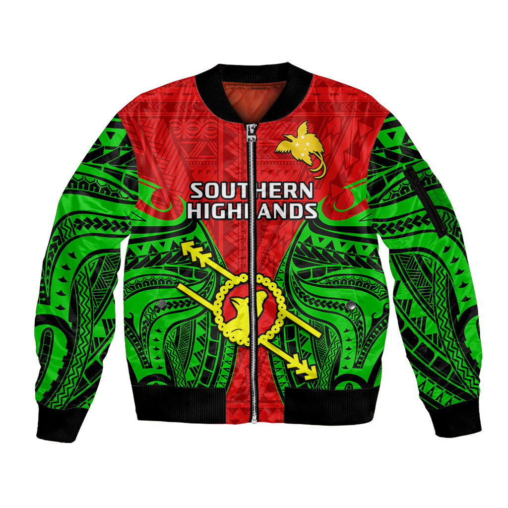 (Custom Personalised) Papua New Guinea Sleeve Zip Bomber Jacket Southern Highlands Province Mix Coat Of Arms Polynesian Art LT14 Unisex Red - Polynesian Pride