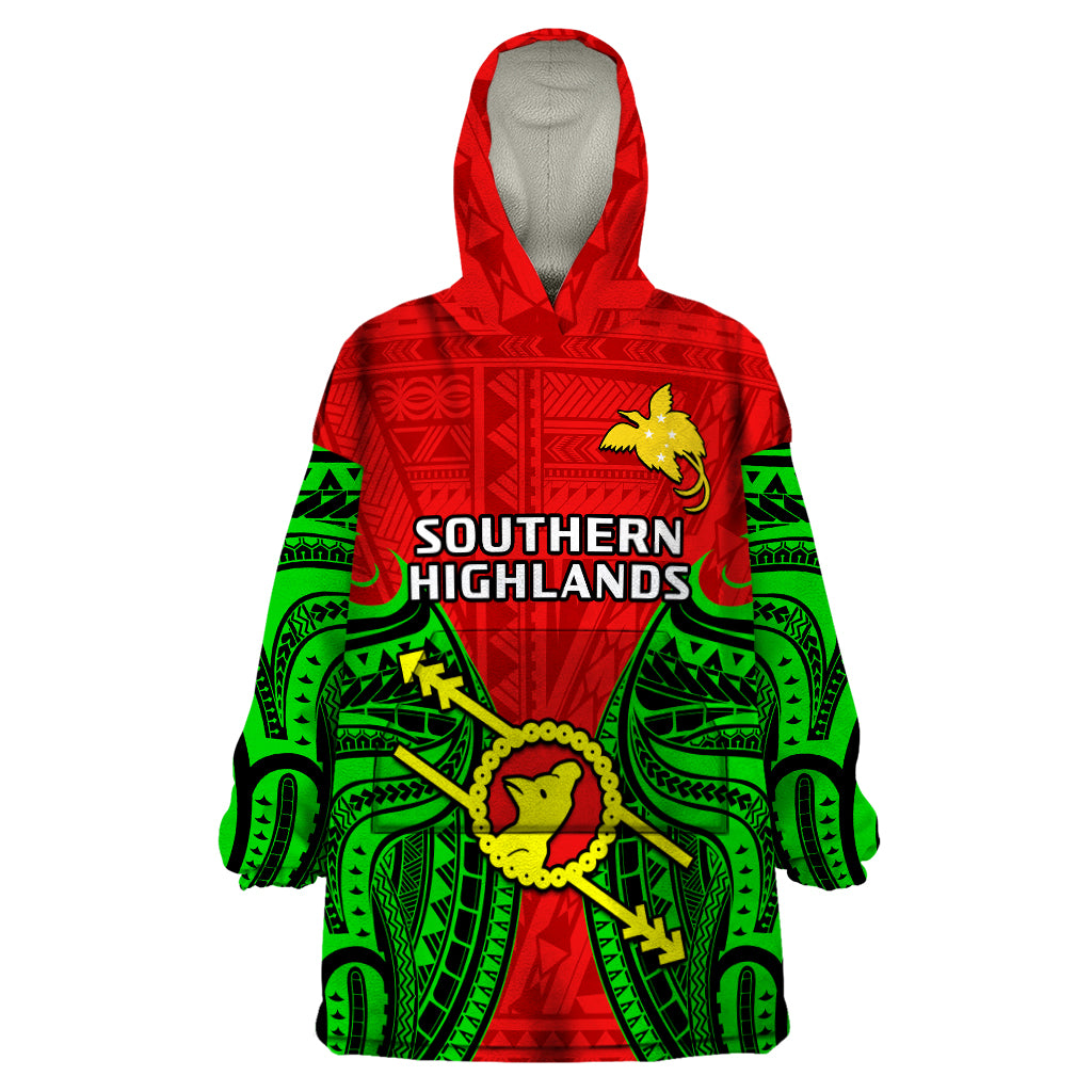 (Custom Personalised) Papua New Guinea Wearable Blanket Hoodie Southern Highlands Province Mix Coat Of Arms Polynesian Art LT14 One Size Red - Polynesian Pride