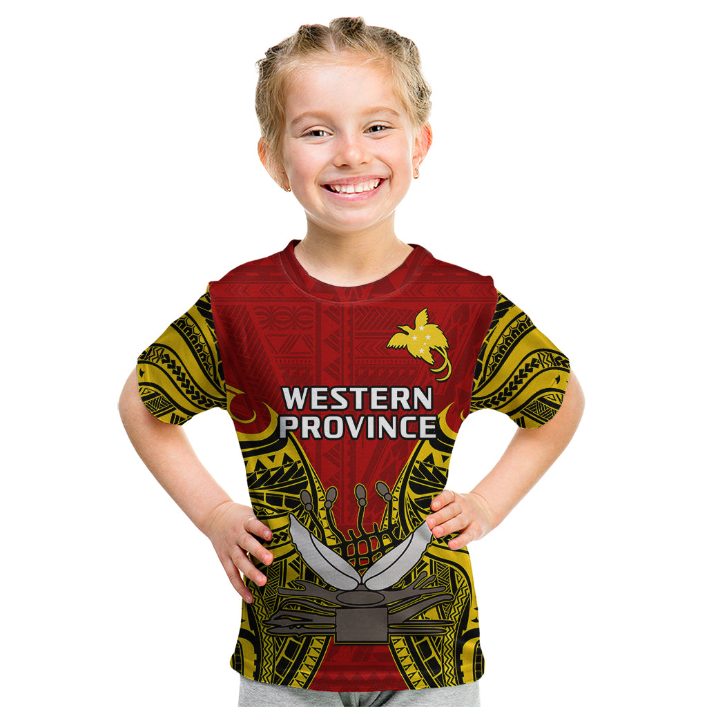 (Custom Personalised) Papua New Guinea Kid T Shirt Western Province Mix Coat Of Arms Polynesian Art LT14 Youth XL Size14 - Polynesian Pride
