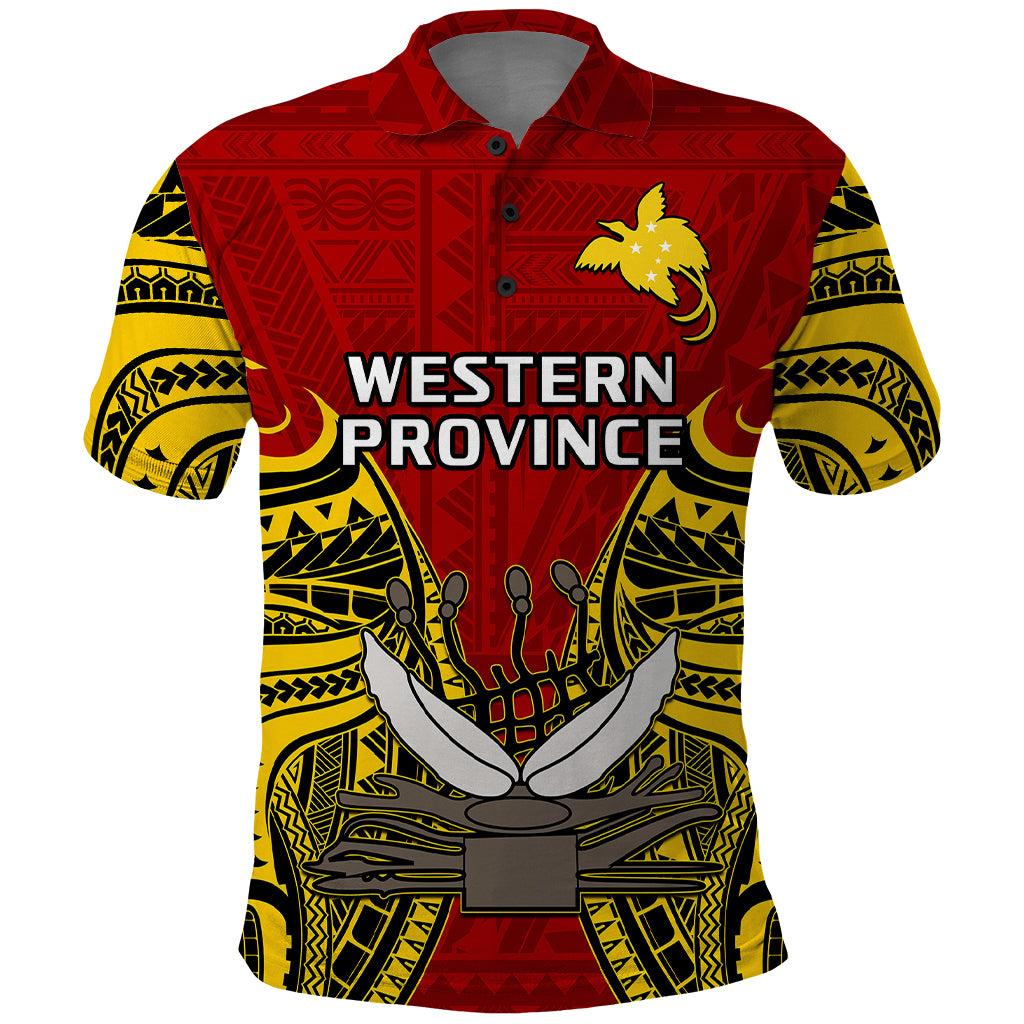 Custom Papua New Guinea Polo Shirt Western Province Mix Coat Of Arms Polynesian Art LT14 Red - Polynesian Pride