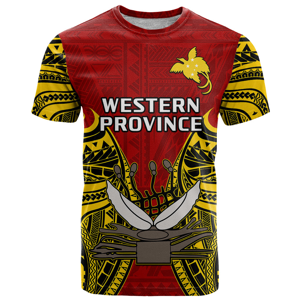 Custom Papua New Guinea T Shirt Western Province Mix Coat of Arms Polynesian Art LT14 Red - Polynesian Pride