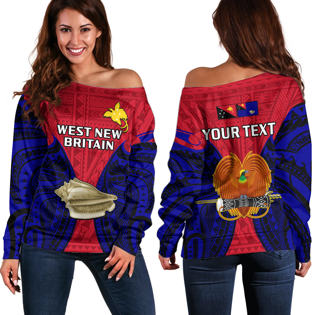 (Custom Personalised) Papua New Guinea Off Shoulder Sweater West New Britain Province Mix Coat Of Arms Polynesian Art LT14 Women Red - Polynesian Pride