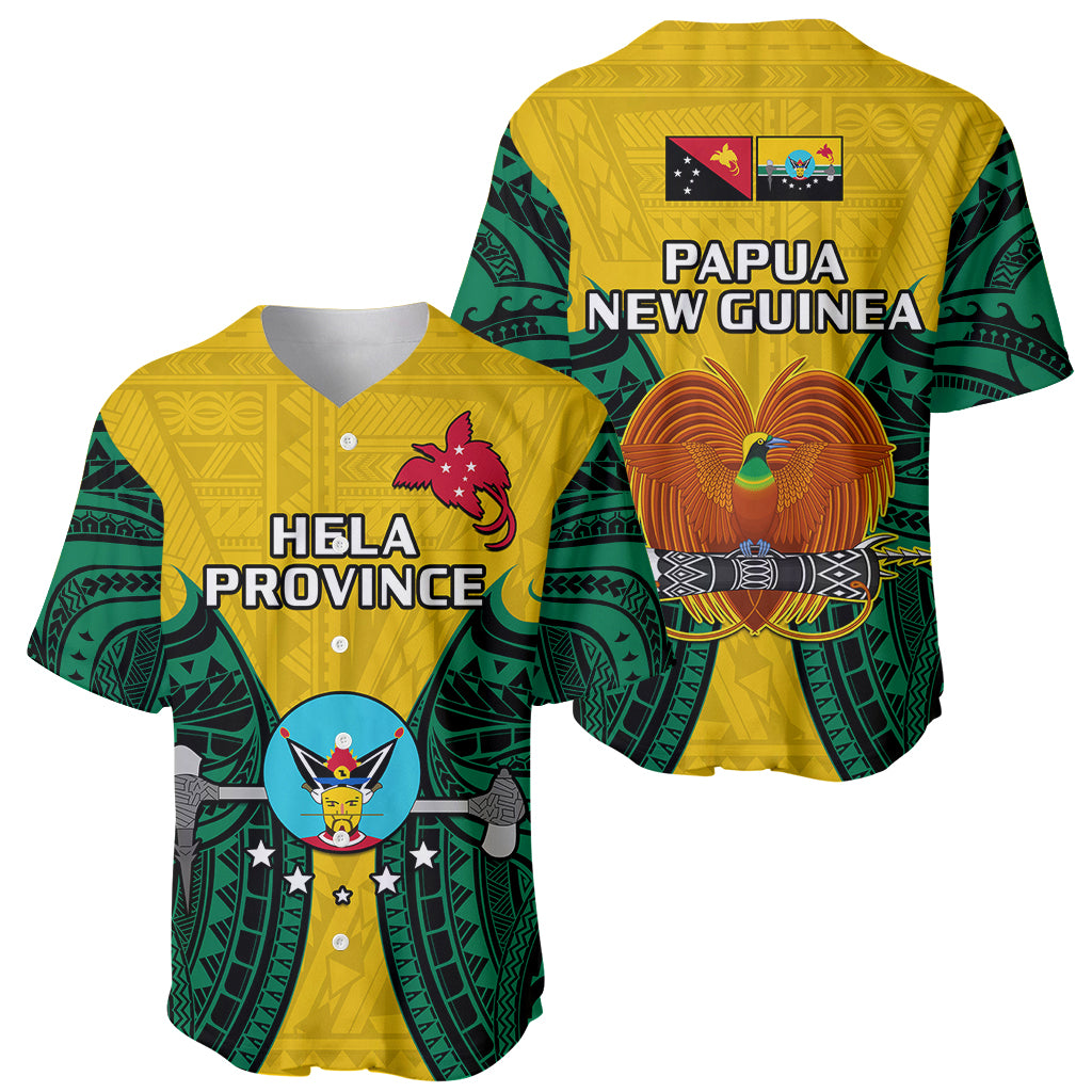 Papua New Guinea Baseball Jersey Hela Province Mix Coat Of Arms Polynesian Art LT14 Yellow - Polynesian Pride