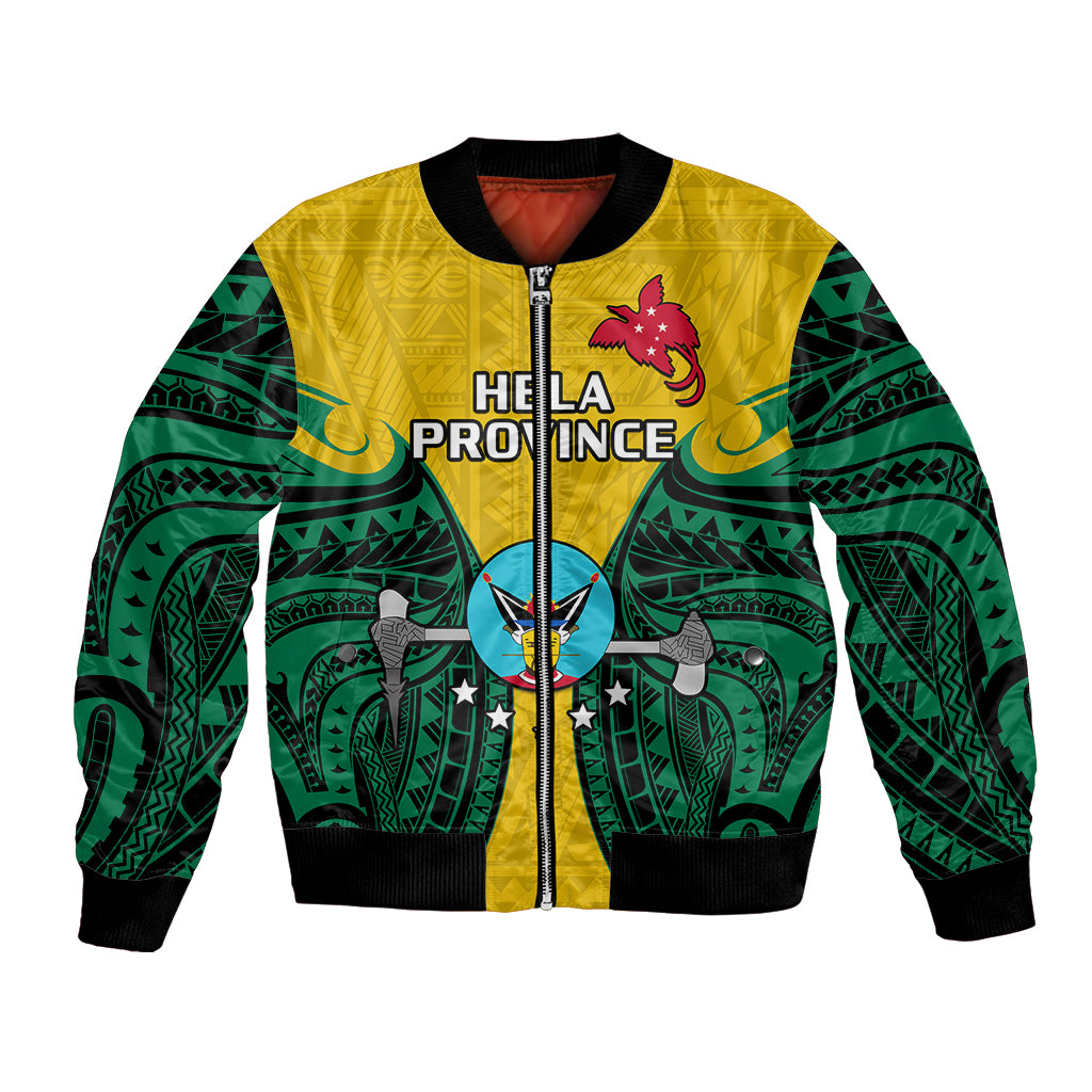 Papua New Guinea Bomber Jacket Hela Province Mix Coat Of Arms Polynesian Art LT14 Unisex Yellow - Polynesian Pride