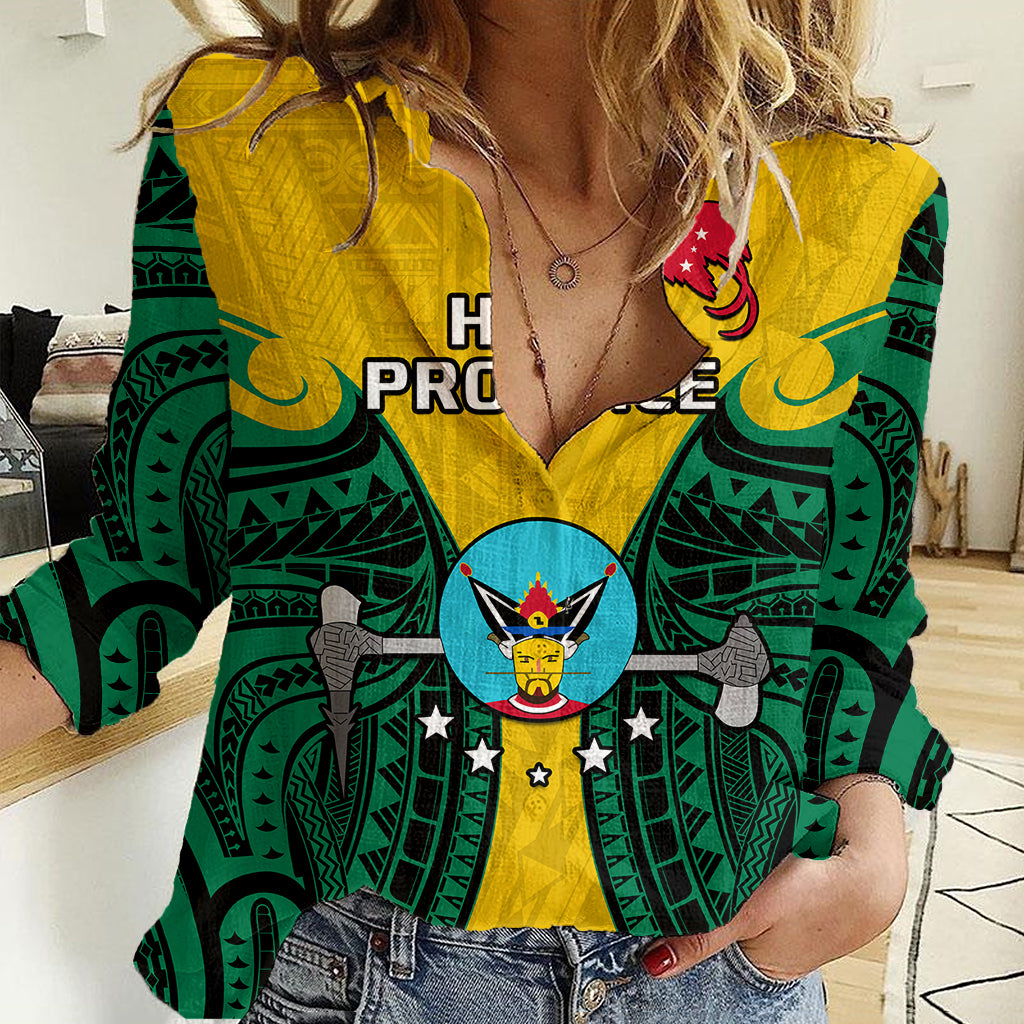 Papua New Guinea Women Casual Shirt Hela Province Mix Coat Of Arms Polynesian Art LT14 Female Yellow - Polynesian Pride