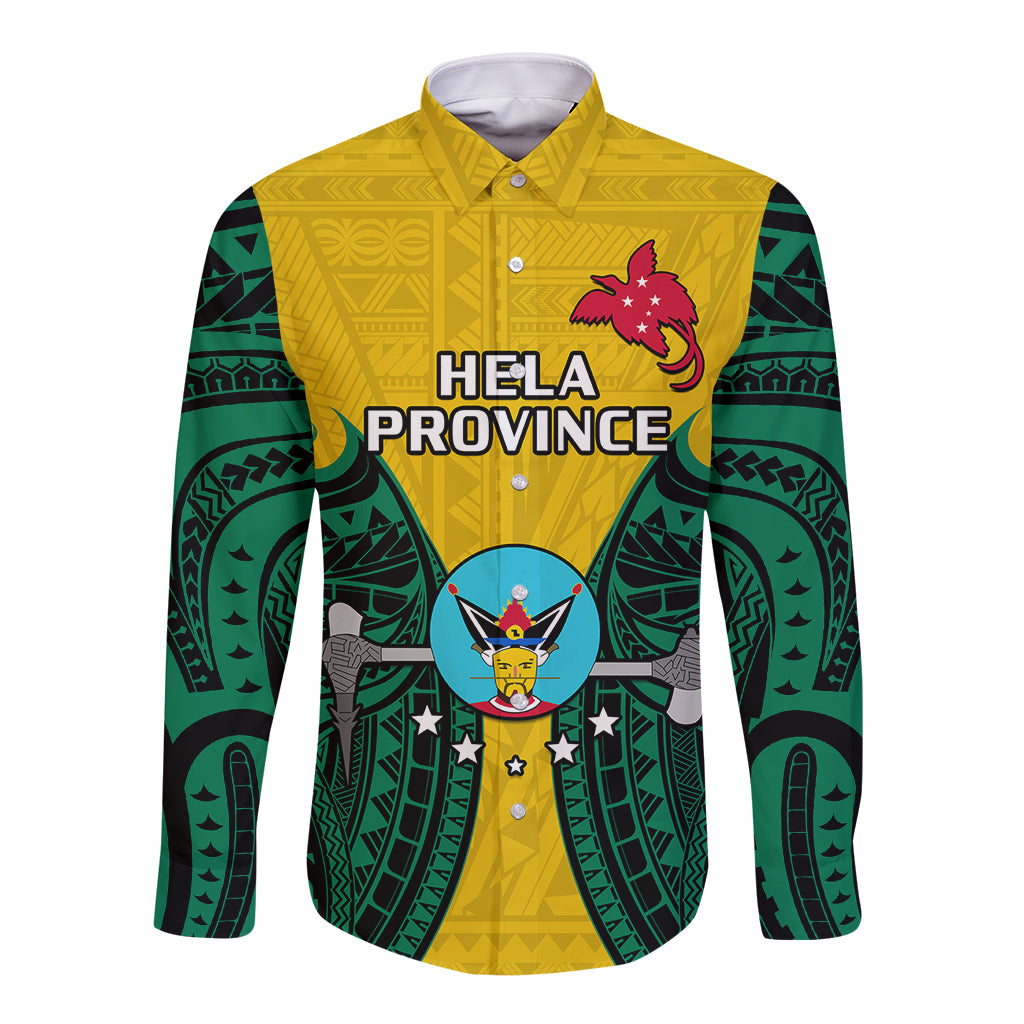 (Custom Personalised) Papua New Guinea Long Sleeve Button Shirt Hela Province Mix Coat Of Arms Polynesian Art LT14 Unisex Yellow - Polynesian Pride