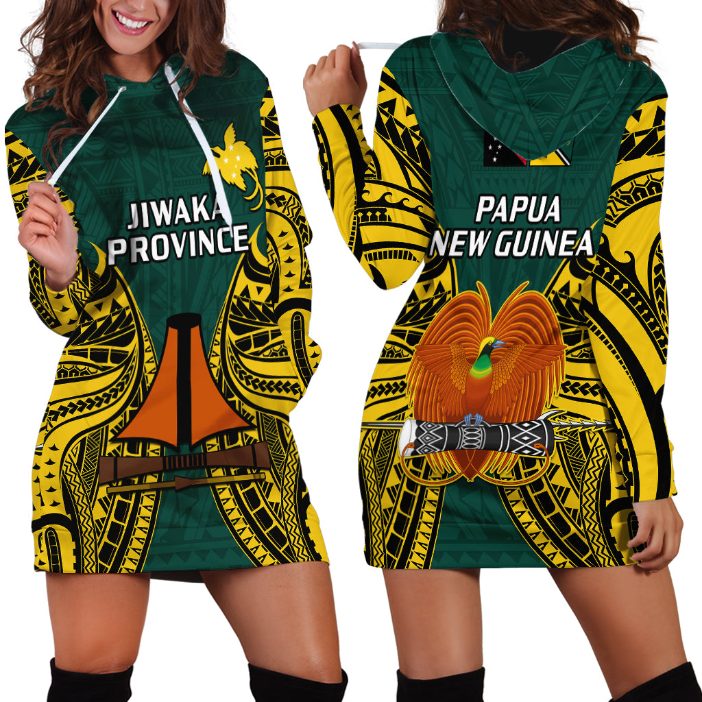 Papua New Guinea Hoodie Dress Jiwaka Province Mix Coat Of Arms Polynesian Art LT14 Green - Polynesian Pride