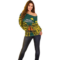 Papua New Guinea Off Shoulder Sweater Jiwaka Province Mix Coat Of Arms Polynesian Art LT14 - Polynesian Pride