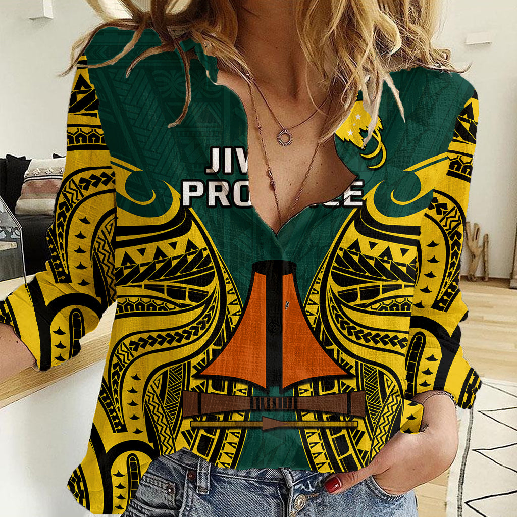 Papua New Guinea Women Casual Shirt Jiwaka Province Mix Coat Of Arms Polynesian Art LT14 Female Green - Polynesian Pride