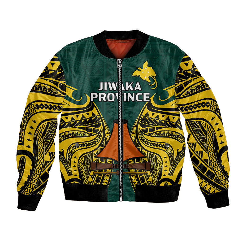 (Custom Personalised) Papua New Guinea Bomber Jacket Jiwaka Province Mix Coat Of Arms Polynesian Art LT14 Unisex Green - Polynesian Pride