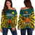 (Custom Personalised) Papua New Guinea Off Shoulder Sweater Jiwaka Province Mix Coat Of Arms Polynesian Art LT14 Women Green - Polynesian Pride