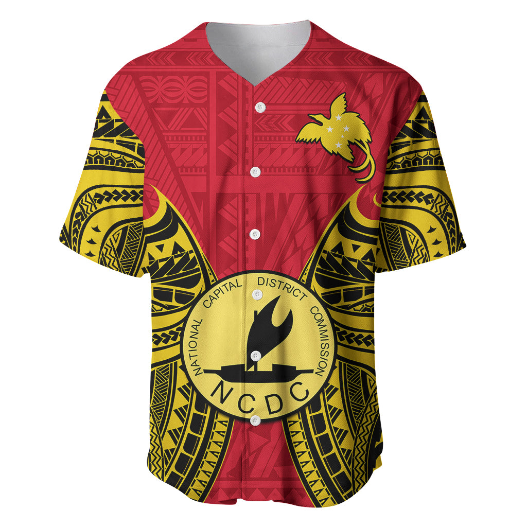 Papua New Guinea Baseball Jersey National Capital District Mix Coat Of Arms Polynesian Art LT14 - Polynesian Pride