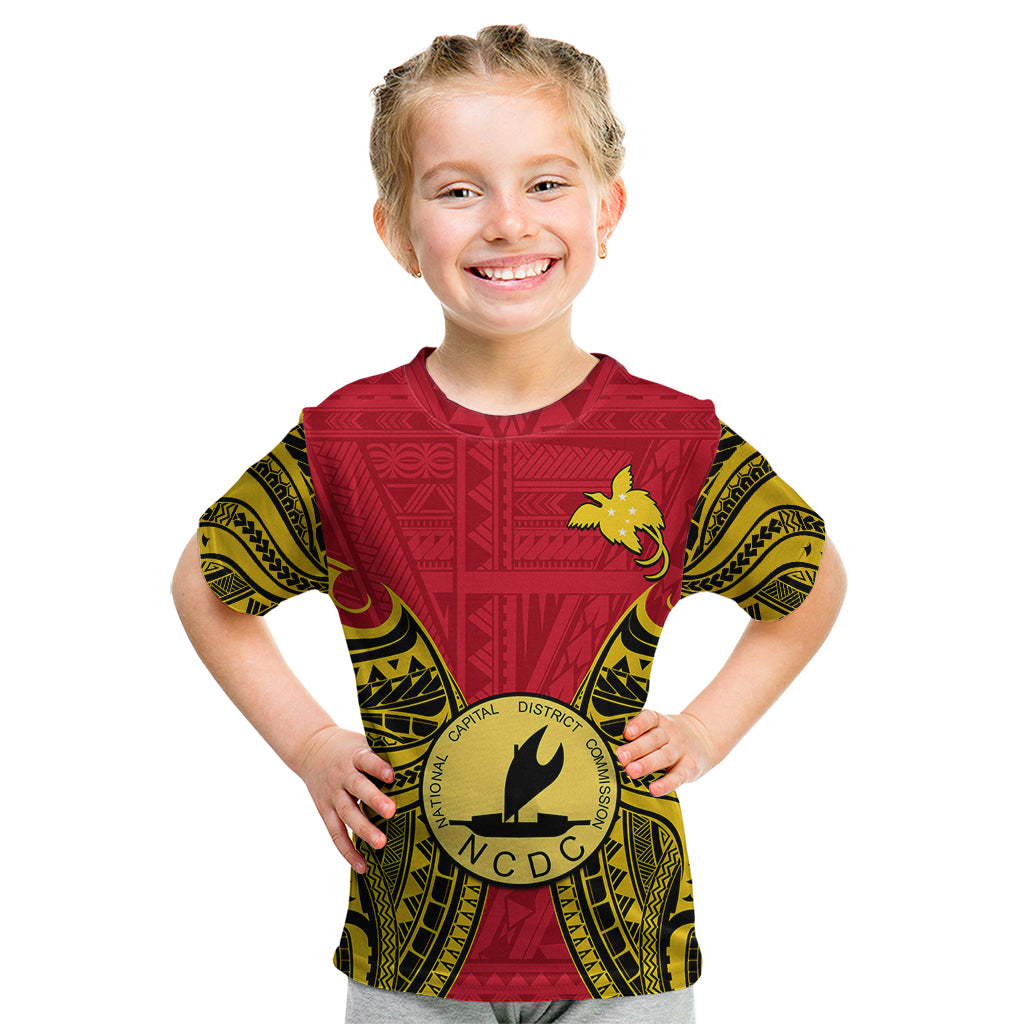 Papua New Guinea Kid T Shirt National Capital District Mix Coat Of Arms Polynesian Art LT14 Youth XL Size14 - Polynesian Pride